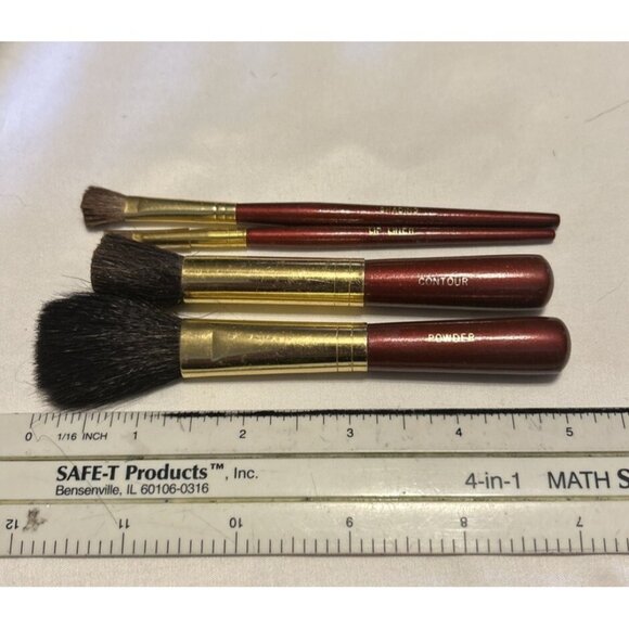 Brush Set Reddish Plum Handle And Gold New Makeup Cosmetic Brushes 4 Pieces 5” N - Picture 1 of 7